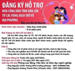 Đăng ký hỗ trợ đưa công dân tỉnh Đăk Lăk từ các vùng dịch trở về địa phương